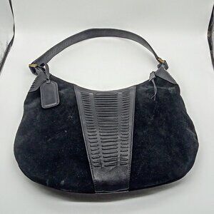 Prague Black Leather Suede Hobo Shoulder Bag